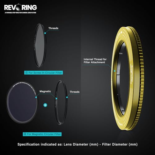 H&Y RevoRing Adjustable 67-82mm to 82mm Step Up Ring for Filters | 67-82mm to 82mm Variable Step Up Ring, Secure Turn-Hold Lock, Lens Filter Adapter Ring, Aluminum, Yellow