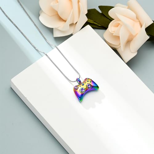 shajwo Game Controller Urn Necklaces for Ashes for Men Rainbow