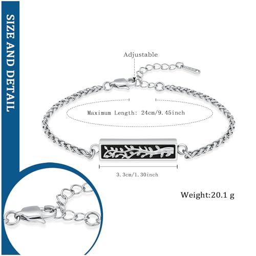 Tree of Life Urn Bracelet for Men Women Bar Cremation Bracelet for Ashes Stainless Steel Adjustable Memorial Ashes Bangle Keepsakes Jewellery Silver