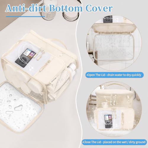 Shower Caddy Portable,Mesh Shower Tote for Bathroom, Gym, Travel, Bath Camping - Quick Dry Hanging Organizer Toiletry Bag with Handle for College Dorm Room, Men & Women (Beige) Beige