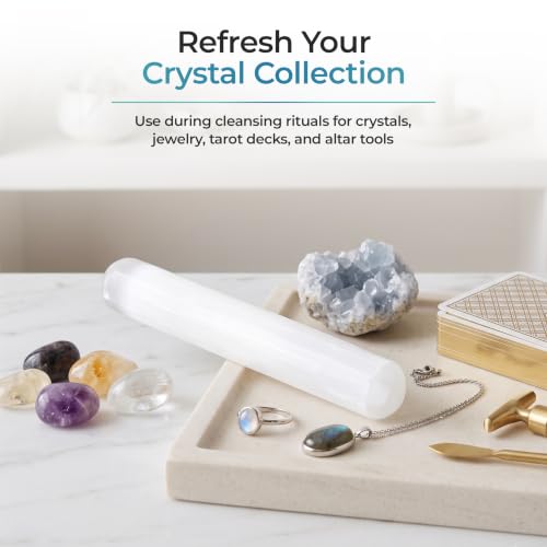 Wish Well Selenite Crystal Wand, 6” Polished Selenite Wand