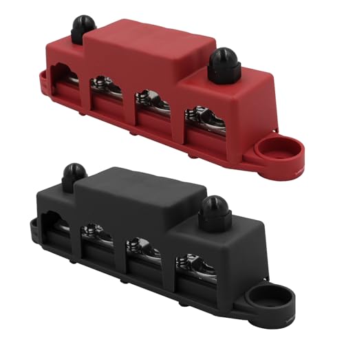 Pack of 2 12V-48V DC Busbar Distribution Block 250A BusBar Box with 4 x M8 Terminal Bolts High Performance Module, Power Distribution Block Grounding Current for RV Boat Yacht (Black Red)