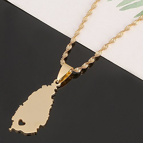 Stainless Steel Heart Saint Lucia Map Necklace St. Lucia Pendant Jewelry