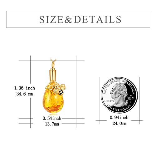 TIGER RIDER Bee 925 Sterling Silver Necklace for Women Amber Pendant/Urn Jewelry for Mother's Day Christmas Birthdays Anniversary Urn pendant