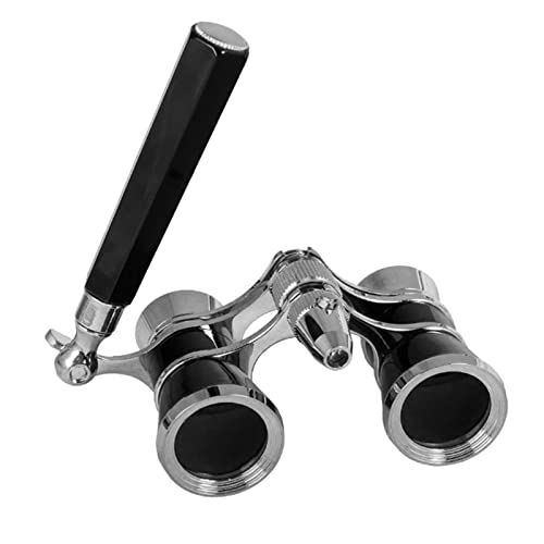Aroncent Opera Glasses Binoculars 3X25 Vintage Theater Glasses Mini Binocular Compact with Handle for Adults Ladies Women in Opera Musical Concert B-Black+Sliver with Handle
