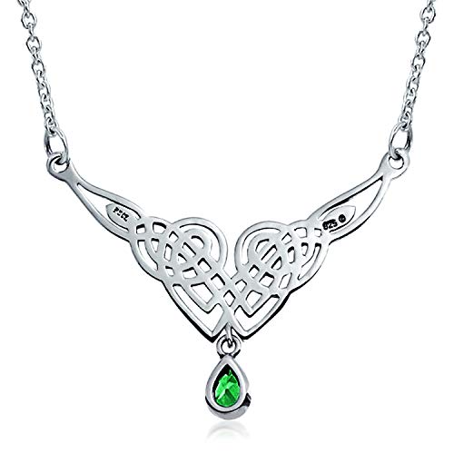 Bling Jewelry Simulated Gemstone Purple Blue Good Luck Friendship Trinity Irish Love Knot Triquetra Infinity Statement Celtic Necklace V Collar Pendant For Women Couples .925 Sterling Silver Green