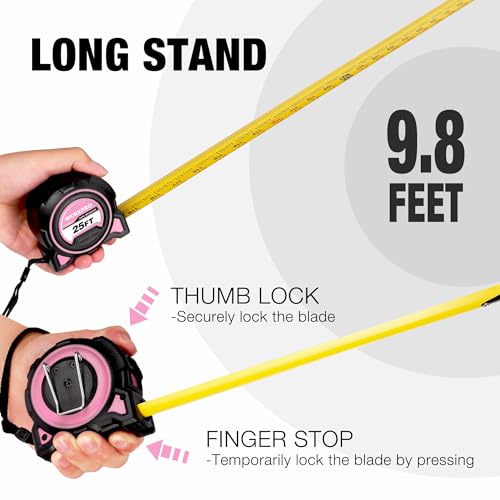 WORKPRO pink 25-foot heavy-duty tape measure with clear measurement markings
