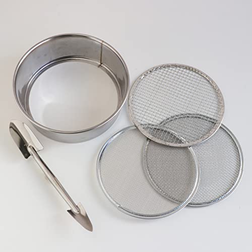 Wazakura stainless steel bonsai soil potting set with 3 mesh sieves and soil scoop, 8.25-inch sieve