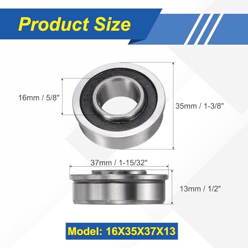 sourcing map 8Pcs Flanged Ball Bearing, ID 5/8" x OD 1-3/8" x T 1/2" (16mm ID x 35mm OD x 13mm T) Precision Ball Bearing Replacements for Lawn Mower, Wheelbarrow, Cart, Hand Trolley 16mm ID x 35mm OD x 13mm T 8