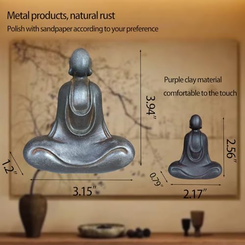 2pcs Metal Buddha Statue, Meditation Pose Sculpture, Zen Home Decor for Spiritual, Yoga Spaces Decoration Indoor & Outdoor (Metal & Clay)