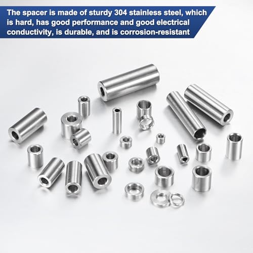 M METERXITY M6 304 stainless steel spacers, 6mm ID x 14mm OD x 40mm long, silver round screw standoffs