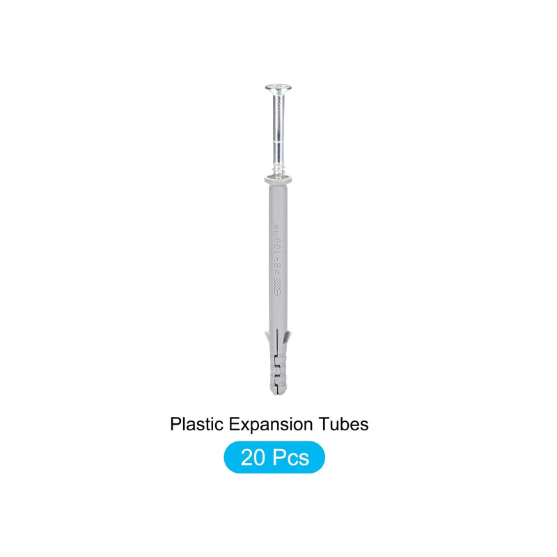 [Australia - AusPower] - Screws Plastic Expansion Pipe (8x100mm) 20Pcs, Plasterboard Plugs Self Tapping Screw - for Construction, Industry, Gray Expansion Tube 