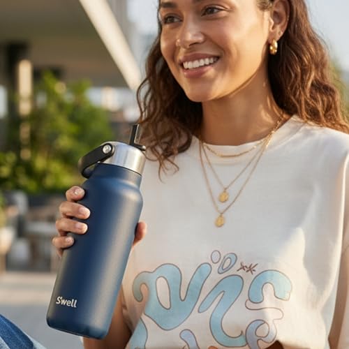 S'well Recycled Stainless Steel Explorer with Flip Straw Lid, 32oz, Azurite, Triple Layered Vacuum Insulated Container Keeps Drinks Cold for 42 Hours and Hot for 10