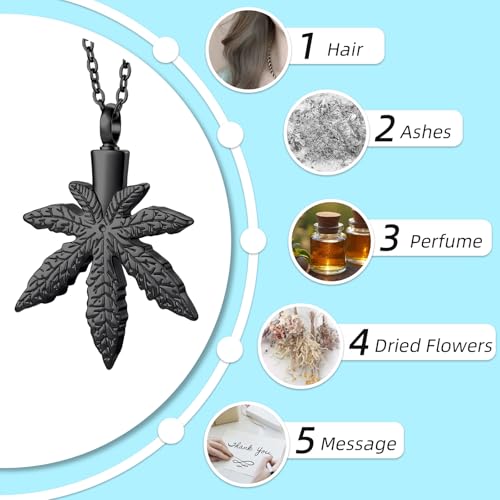 Maple Leaf Urn Necklace for Ashes 316L Stainless Steel Cremation Memorial Keepsake Pendant for Men Women Black