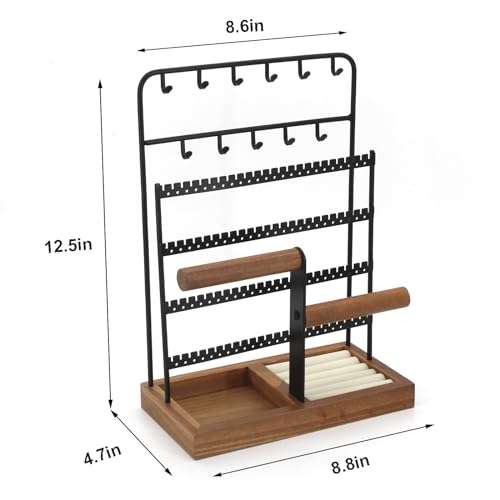 Jewelry Organizer Stand, Necklace Earring Holder with Tray-Black Tray&Black