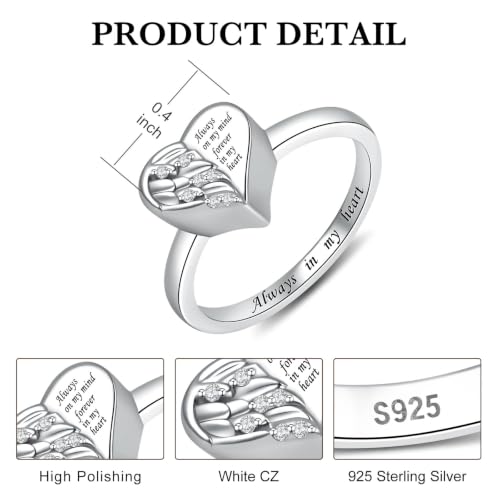 Heart Angel Wing Urn Rings for Ashes Cremation Jewelry for Women Gift 9