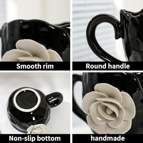 Ceramic Cute Coffee Cups, Handmade Flower Tea Mugs, Gifts for Milk Coffee Tea Lovers 11OZ (Pack of 2) 11 Ounces (Pack of 2)