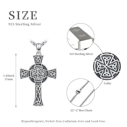 Cross Necklace 925 Sterling Silver Ankh Cross Pendant Ancient Egyptian Religious Jewellery Gifts for Men Women Celtic Cross