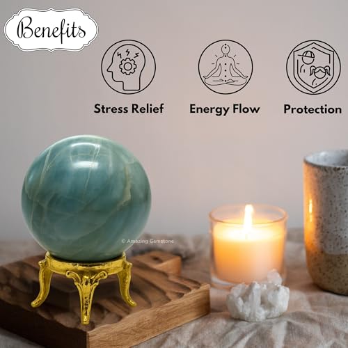 Aquamarine Crystal Ball with Stand - 2" Inches Crystal Sphere Meditation Balls for Witchcraft and Decorative Balls Aquamarine