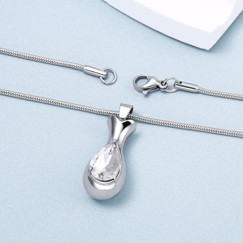 Beydodo Urn Necklaces for Women, Stainless Steel Cremation Memorial Jewelry Ash Necklace Teardrop Pendant with Funnel Kit Silver