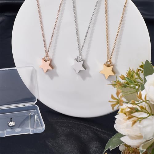 CREATCABIN Star Urn Necklace for Ashes Keepsake Cremation Jewelry Stainless Steel Urns Pendant Mini Urn Jewelry Silvery Star Necklace Ashes Holder Lockets with Funnel Pin for Women Men 17.99 Inch