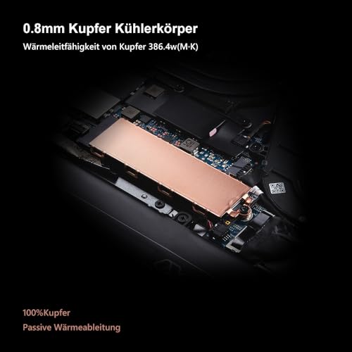 M.2 Heatsink 2280 SSD Copper 74 x 22 x 0.8 mm | Heat sink with silicone-based thermal pad for cooling M.2 SSD NVME laptops