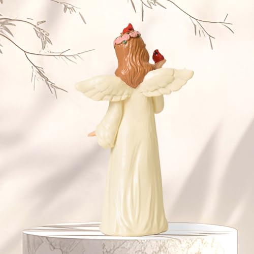 Guardian Angel Statue with Cardinal Bird, 5.5" Hand-Painted Resin Figurine Hand up