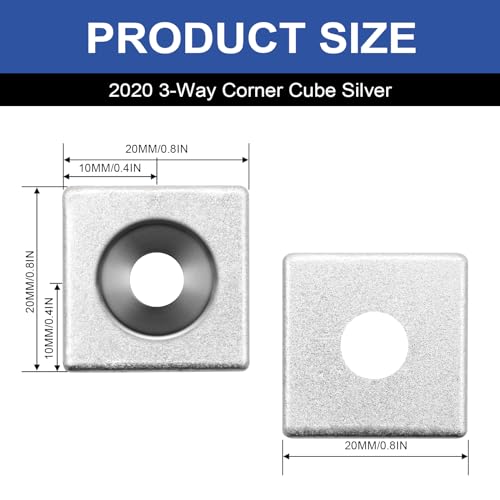 SeekLiny 12-piece silver 2020 3-way corner cubes for 2020 extrusion hardware, T-nut fittings