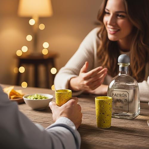 Artisan Handmade Ceramic Shot Glasses Set - Modern Tequila & Mezcal Shooters - Unique Rustic Home Bar Gift (Lemon Drop) Lemon Drop