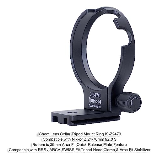 iShoot Lens Collar Tripod Mount Ring Compatible with Nikon Nikkor Z 24-70mm f/2.8 S Lens, Lens Support Holder Bracket Bottom is Arca-Swiss Fit Quick Release Plate Dovetail Groove