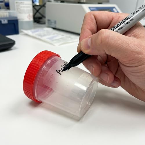 KMINA Urine Container 120 ml, Sample Container with Red Screw Cap, Graduated and with Matte Labelling Zone, Hygienic | Graduated every 20 ml to 100 ml, Matte labelling zone 33 x 50 mm with fields for name and date, Leakproof and hygienic 8u