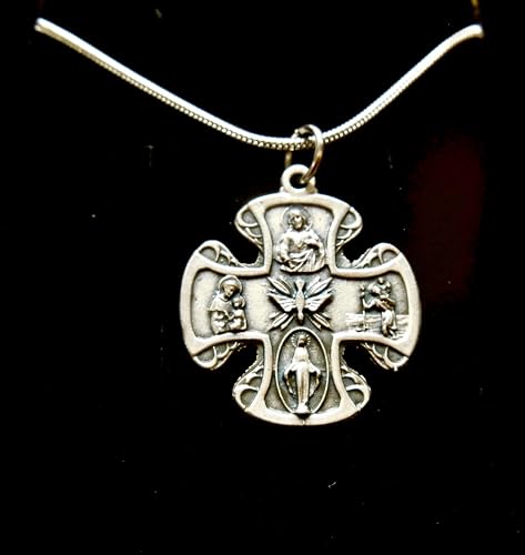 5 Way Crucifix Catholic Cross, Large 1", 18" Stainless Steel Snake Chain