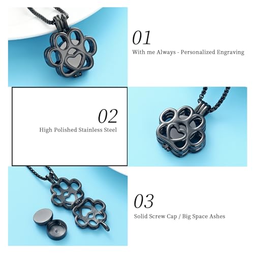 Oinsi 2PCS Pet Cremation Jewelry For Ashes For Dog/Cat Paw Stainless Steel Memorial Locket Urn Necklace Inside Mini Case Keepsake Cremation Jewelry Women Men