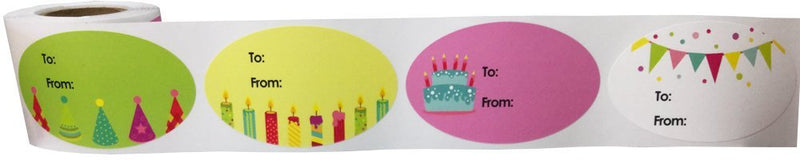 Happy Birthday Gift Tag Stickers for Presents 4 Different Designs 1.5 x 2.5 Inch 100 Adhesive Labels On A Roll