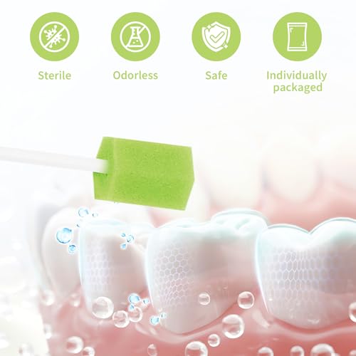 Pack of 100 Disposable Oral Care Sponge, Portable Mouth Sponge Sticks, Mouth Care Sticks, Cleaning Mouth Swabs for Daily Oral Care and Household Supplies of Adults, Children or Pets Green