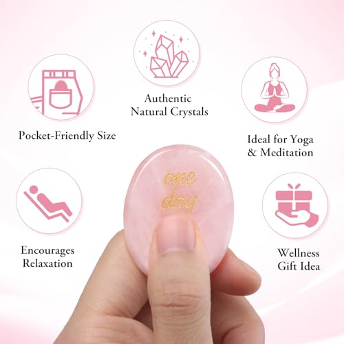 Rose Quartz Thumb Worry Stone Anxiety Stress Relief Reiki Gemstone Healing Crystals Energy Balancing Spiritual Therapy Meditation Gifts for Women Men Rose Quartz