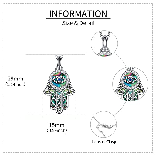 URONE Hamsa Hand Urn Necklace for Ashes 925 Sterling Silver Cremation Necklace Memory Jewelry Gift for Women Girls Abalone Shell Urn