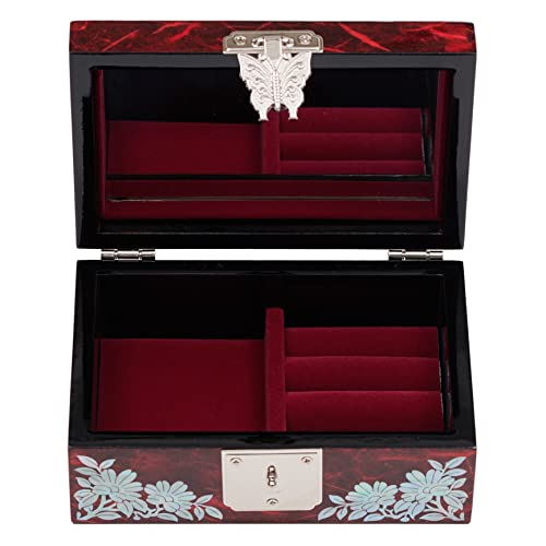 MADDesign Mother of Pearl Ring Earring Jewelry Box Peacock Design Red