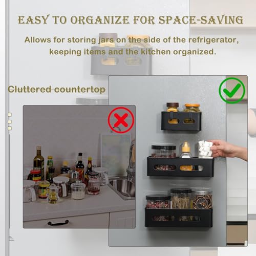 Magnetic Spice Storage Refrigerator Rack Seasoning Organizer Wall-Mounted Shelf with Hook for Kitchen Bathroom Organization (6, Black) 6