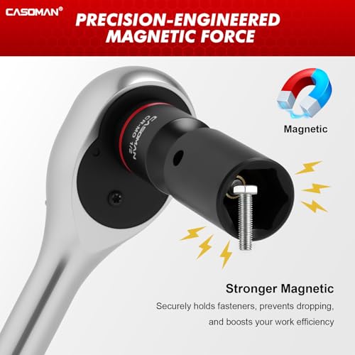 CASOMAN 6-Piece Magnetic Socket Extension Set, 1/4", 3/8", 1/2" Drive Socket Adapters with Magnetic Tips, CR-MO, for Keep Bolts, Automotive and DIY Repairs, Tight Spaces