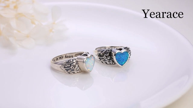 Heart Opal Sunflower Roseflower Tree of Life Urn Ring for Ashes 925 Sterling Silver Cremation Jewelry Ashes Keepsake Ring for Women Memorial Jewelry Bereavement Ring Size 5-10 Heart Opal 10