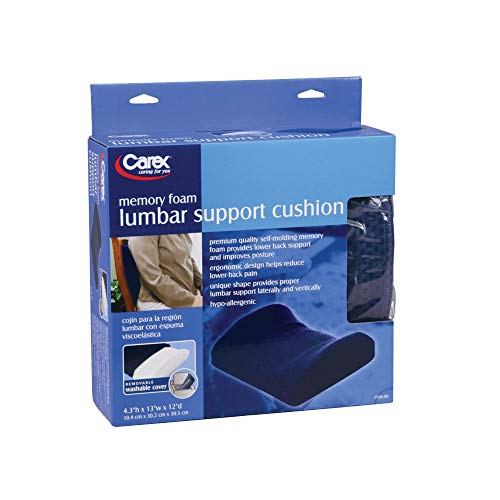 Carex lumbar support pillow for office chairs, contoured back cushion designed to provide lower back comfort and support.
