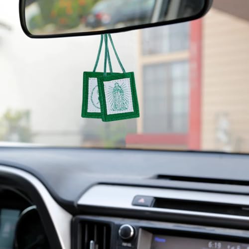 Scapulars Catholic, 3-Pack Green Scapular of Immaculate Heart of Mary, Escapularios Catolicos, Religious Gift for Women, Includes Blessed Saint Benedict Prayer Card 3 Pack