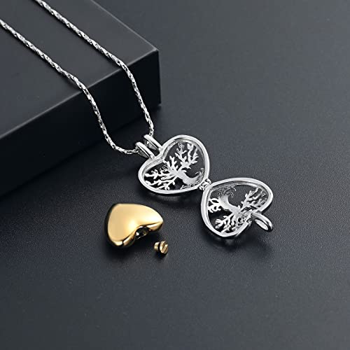 Tree of Life Urn Necklaces for Ashes Heart Shape Cremation Jewelry Memorial Keepsake Jewelry Gifts for Women Men Memorial Lockets Ashes Holder for Pet Silver-Gold