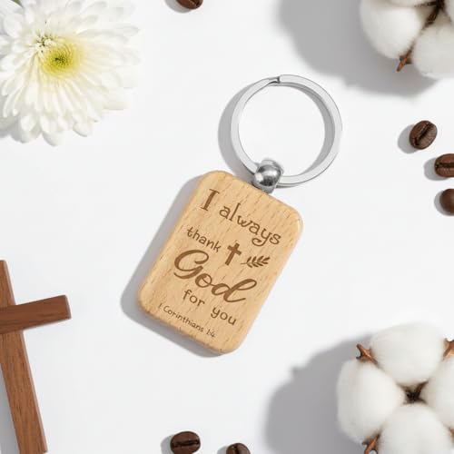 Christmas Gifts Wooden Keychain,Religious Gifts for Women,Christian Gift for Women,Christian Gift for Men,Unique Christening Presents,Baptism Presents for Adults,Godparent Present,Bible Verse Present I Always Thank God for You-wooden Keychain