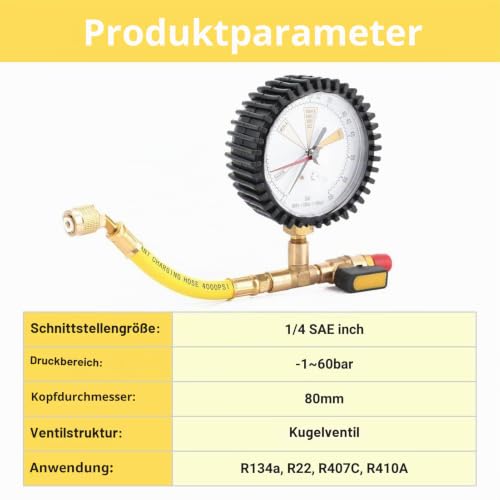 Jadeshay Pressure Gauge, Air Conditioning Cold Nitrogen Pressure Tester Pressure Use for Air Conditioners Cold Nitrogen Pressure