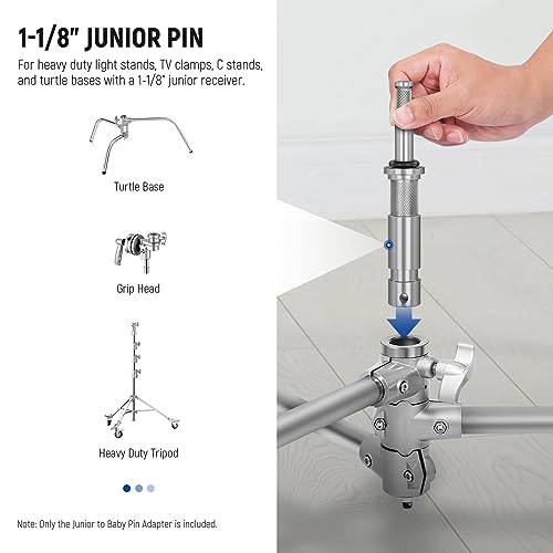NEEWER Junior to Baby Pin Adapter, 1-1/8"/28mm Junior Male Stud to 5/8"/16mm Baby Male Stud Stand Adapter for C Stand, Heavy Duty Light Stand, TV Clamp, Turtle Base, UA027
