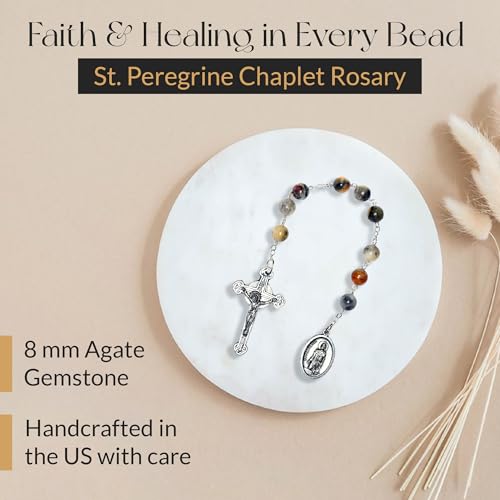 SAINT PEREGRINE Chaplet Created with Swarovski® Crystals, Gemstone OR Wood Agate Gemstone