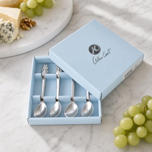 Arthur Court Grape Design Metal Tea Spoons Set of 4 - Artisan Quality Aluminum - 5 Inch Long for Elegant Serving