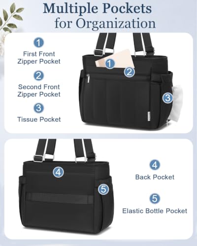 Large black KEILAICO leakproof insulated lunch bag for women, soft tote with 10L capacity, ideal for carrying meals.